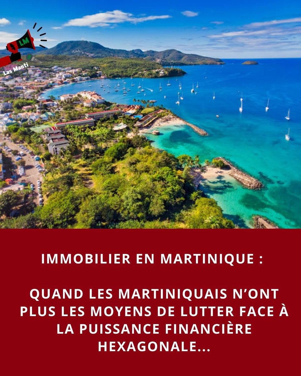 Vince97215's tweet photo. Alors que la Martinique perd près de 1 % de sa population chaque année, soit plus de 30 000 habitants en 20 ans selon l’INSEE, l’immobilier suit une dynamique inverse, marquée par une hausse continue des prix, particulièrement sur le littoral. Ce paradoxe apparent révèle une transformation profonde du territoire, où le logement devient de plus en plus inaccessible à ceux qui y vivent.
Le décrochage commence par une inégalité de départ documentée. 

Le revenu médian mensuel en Martinique atteint environ 1 450 euros, contre 1 900 euros dans l’Hexagone, dans un contexte de chômage plus élevé, notamment chez les jeunes. Pourtant, les prix ne reflètent en rien cette réalité. Dans le Sud, le mètre carré dépasse régulièrement 3 500 à 4 500 euros, avec des niveaux bien supérieurs près du littoral. Pour un ménage martiniquais, acheter un bien à 400 000 euros implique un endettement lourd, des apports élevés et une dépendance totale au crédit.

Face à eux, les acheteurs venus de l’Hexagone disposent d’une puissance financière sans équivalent. Une part significative achète sans emprunt ou avec un apport couvrant 60 à 80 % du prix, grâce à la revente d’un logement en France. Ce capital, écrase mécaniquement la concurrence locale et transforme le marché en un rapport de force où la solvabilité immédiate devient centrale. Dans un contexte de remontée des taux et d’exigences bancaires atteignant souvent 15 à 20 % d’apport, le Martiniquais part perdant.  Diamant, Trois-Îlets Sainte-Anne.. des agents reconnaissent que les dossiers locaux ont statistiquement moins de chances d’aboutir.

À cette inégalité financière s’ajoute l’existence de réseaux d’Hexagonaux très organisés, fonctionnant par recommandations et cercles fermés, où vendeurs, agents et acheteurs se favorisent entre eux. De nombreux biens échappent aux plateformes publiques et circulent en amont dans des circuits privés, réservés à des profils ciblés.

Les effets sont désormais mesurables. Dans plusieurs communes du Sud, la part de résidences secondaires augmente.. et la population nouvellement installée est majoritairement âgée de plus de 55 ans, modifiant durablement l’espace public, les usages et les équilibres culturels.
Nommer cette réalité ne menace pas le vivre-ensemble. Ce n’est pas la vérité qui le fragilise, mais le silence qui la recouvre.

Ce qui interroge, ce n’est pas l’arrivée de nouveaux habitants en soi, mais le fait qu’une partie d’entre eux ne cherche plus à s’inscrire dans le tissu local. On observe de plus en plus des logiques de regroupement fermé, avec des espaces de vie et de sociabilité qui se replient sur eux-mêmes.

Ce malaise n’est pas seulement exprimé par les Martiniquais. Même des résidents venus de l’Hexagone, installés depuis plus longtemps, pointent une nouvelle vague d’installations marquée par une approche plus consumériste du territoire, une faible curiosité pour la culture locale et des pratiques d’acquisition immobilière agressives.

Source : @Lasmanti972