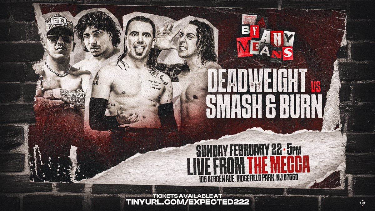 ETUwrestling's tweet photo. 🚨18 DAYS AWAY🚨

Four Matches Announced!

🔥Santana vs Suzuki
🔥Killionaires vs ATR
🔥La Pescadita vs Harleen Lopez
🔥Deadweight vs Smash &amp; Burn

Let’s add another match TODAY!

GET TIX NOW
🎟️: https://t.co/nMJ9PDkTda

❌ BY ANY MEANS ❌
Sun. Feb 22 • 5PM
Streaming on IWTV https://t.co/s9nbAg3G3U