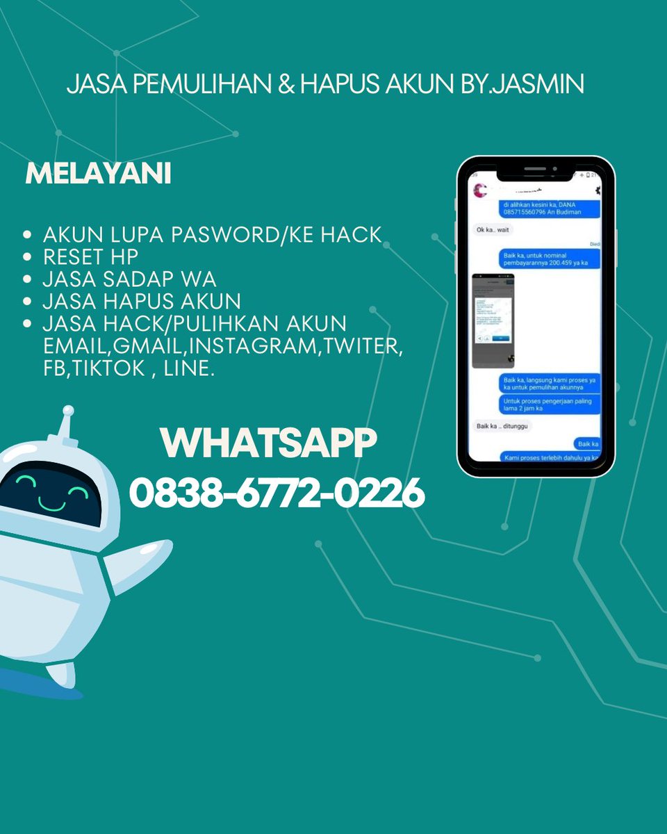 dfreamiy's tweet image. BANTUAN Jasa Pemulihan Akun &amp;amp; Hapus Akun All Sosmed.🌊

🫧Akun Lupa Pasword/Ke Hack
🫧Jasa Sadap Whatsapp
🫧Jasa Hapus Akun
🫧Jasa Lacak
🫧Jasa Hack/Pulihkan Akun,Gmail,Instagram,Twitter,Facebook
Tiktok,Telegram,DLL.

Whatsapp☎️
wa.me//6283867720226