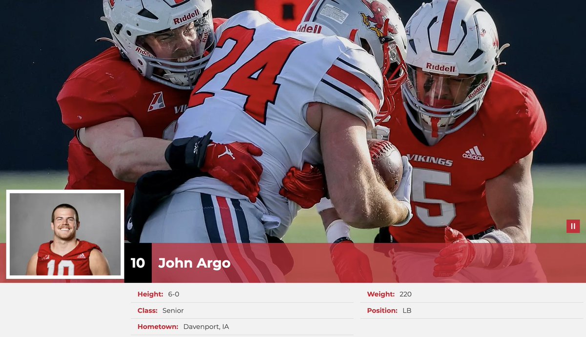 In December, LB John Argo (<a href="/Argo42Argo/">John Argo</a>) wrapped up an insanely successful career as a Viking:

2-time National champion 🏆🏆 
2-time <a href="/NAIA/">NAIA</a> All-American 

Stats went crazy 👇
gvvikings.com/sports/footbal…