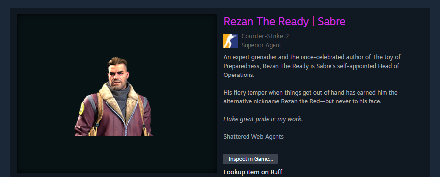 Dynam1css's tweet photo. Agent "Rezan The Ready | Sabre" went up 50% in one day! If you have any might be not a bad time to take small profits 🤓 https://t.co/tpiB2aMbfM