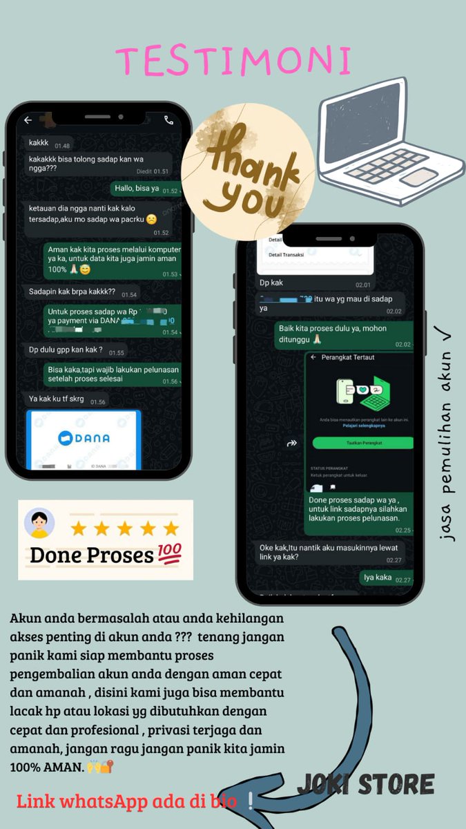 ixnser's tweet photo. JASA˖𓍢ִ໋✧˚
PEMULIHAN AKUN &amp; HAPUS AKUN🌞

✅JASA HAPUS AKUN 
✅ PULIHKAN &amp; BALIKIN AKUN LUPA PASSWORD/KE HACK
✅ JASA LACAK LOKASI
✅ SADAP WA
✅LACAK HP HILANG BY NO HP/IMEI
✅JASA HACK/PEMULIHAN AKUN (EMAIL, IG, WA, TWITTER/X, FB, TIKTOK)

📞WhatsApp di bio profil >ᴗ<👣 https://t.co/mokDg3MF2K