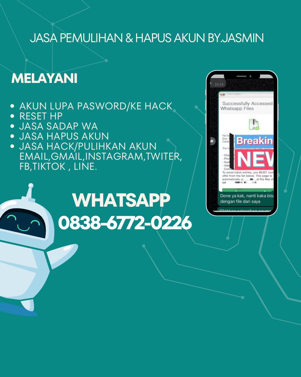 dfreamiy's tweet image. BANTUAN Jasa Pemulihan Akun &amp;amp; Hapus Akun All Sosmed.🌊

🫧Akun Lupa Pasword/Ke Hack
🫧Jasa Sadap Whatsapp
🫧Jasa Hapus Akun
🫧Jasa Lacak
🫧Jasa Hack/Pulihkan Akun,Gmail,Instagram,Twitter,Facebook
Tiktok,Telegram,DLL.

Whatsapp☎️
wa.me//6283867720226