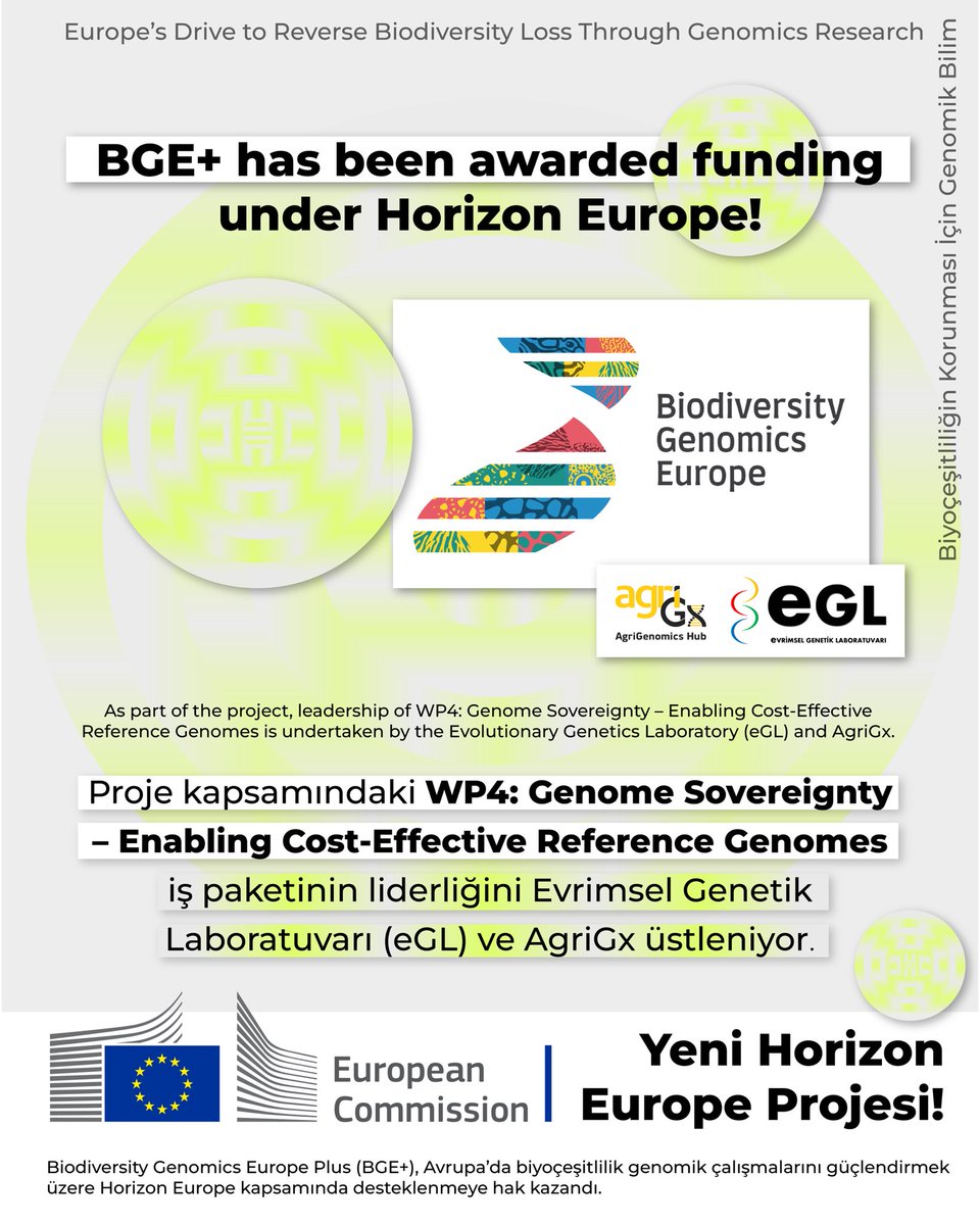 Biodiversity Genomics Europe Plus (BGE+) has been awarded funding under Horizon Europe – Cluster 6 (HORIZON-CL6-2025-01-BIODIV-03) to strengthen biodiversity genomics across Europe!

We are excited to be part of this strong European consortium. ✨

#HorizonEurope  #BGEplus