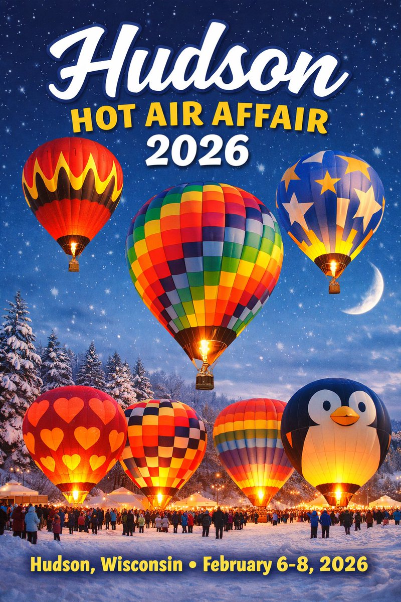 The Hudson Hot Air Affair 2026 is back Feb 6–8 with colorful hot air balloons, sunrise launches, and a magical Moon Glow — just a short drive from Minneapolis–St. Paul.  FREE admission.
365twincities.com/hudson-hot-air…
#HudsonHotAirAffair #WinterFest #TwinCitiesEvents #HotAirBalloons