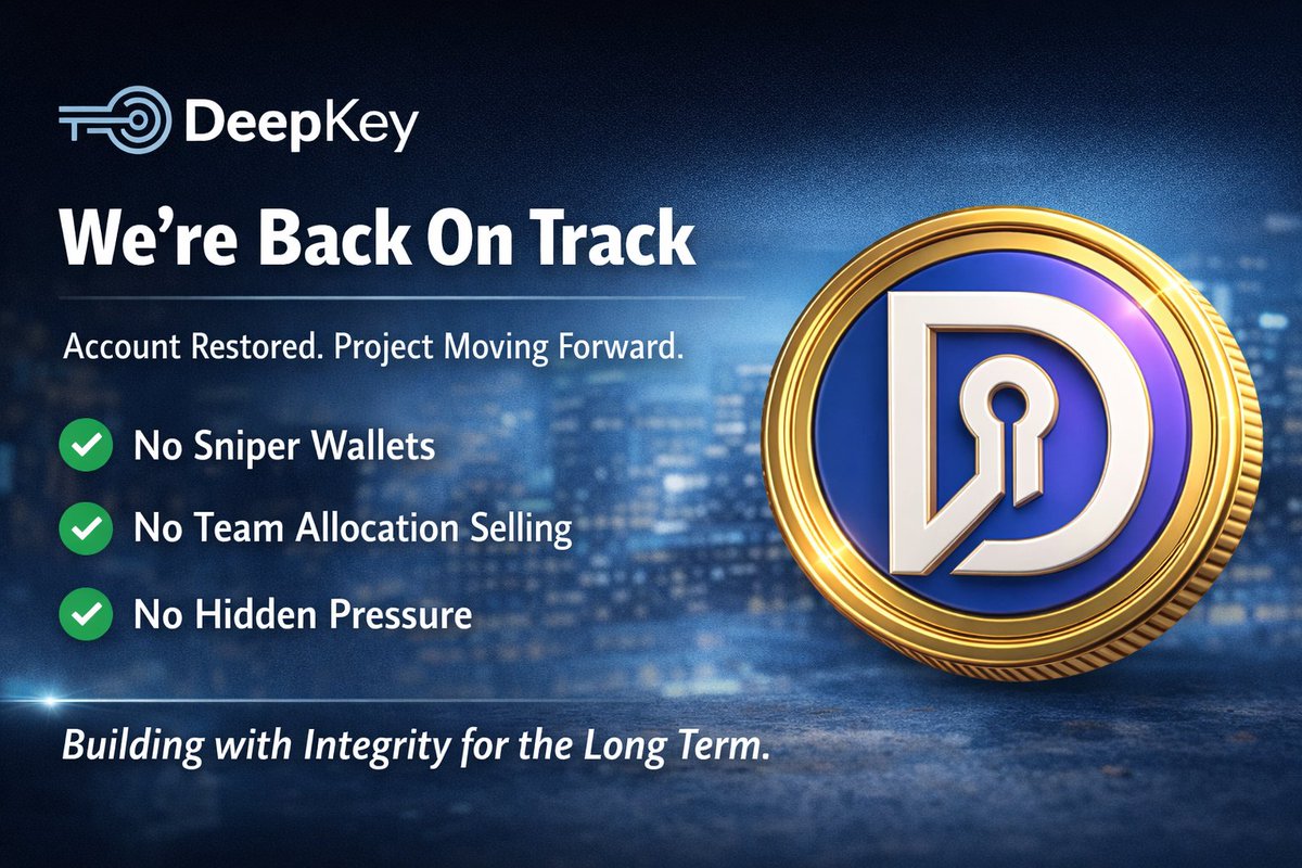 DeepKeyWallet's tweet photo. Over the past days, our project was targeted by coordinated spam reports linked to fraudulent groups.
As a result, our account was temporarily suspended for 48 hours.

After persistent communication and clarification, the account has now been fully restored.

DeepKey continues exactly where it left off.

For clarity and transparency:
• No sniper wallets
• No remaining team wallet to sell
• No hidden pressure behind the scenes

We’re moving forward in a healthier and more structured way.
Short interruptions don’t change long-term direction.

Thank you to everyone who stayed patient and supportive.
We’re here to build, improve, and deliver — step by step.