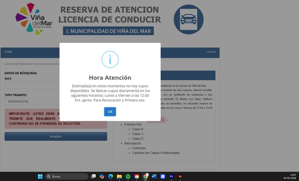gonzaguirre's tweet image. Cómo nunca hay hora para Renovar Licencia de Conducir en Viña del Mar?
No hay cupos, entré a las 12 en punto y nada!
Fui al Hotel O´higgins y te dicen que hay que hacerlo por internet. Llevo meses así y nada
@MacaRipa por fa, cambien la forma de agendar las horas!