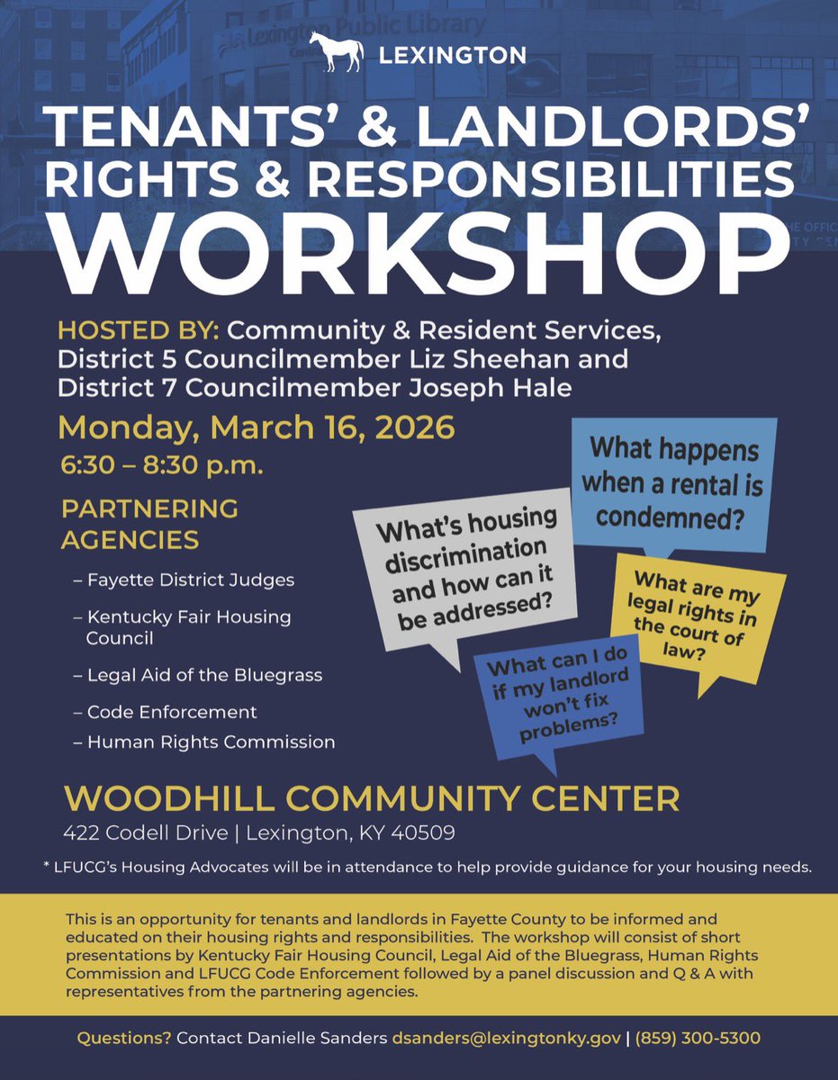 Lexhumanrights's tweet photo. Please mark your calendar for these very informative workshops geared toward tenants and landlords. Here directly from experts in many areas of housing. Workshops are free! https://t.co/nRaO456Llm