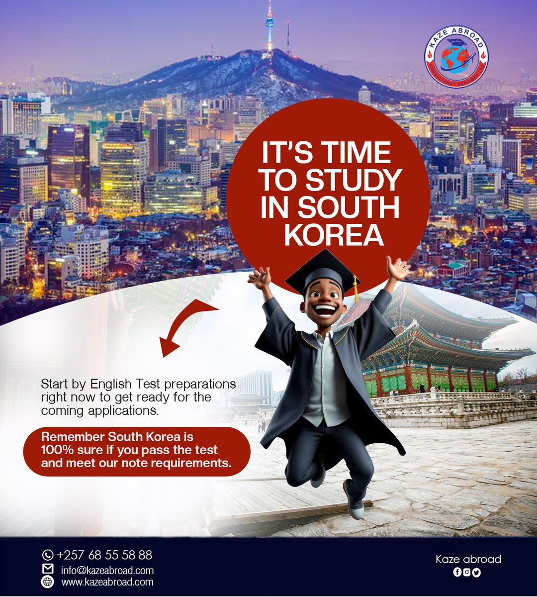 🌍🎓 Prêt à vivre l'aventure ? 🇰🇷

C'est le moment de partir étudier en Corée du Sud ! 
Préparez-vous dès maintenant avec nos tests d'anglais pour réaliser vos rêves académiques. ✈️

#KazeAbroad