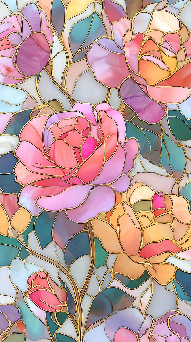 on_lockscreen's tweet image. New Wallpaper Stained Glass Roses 🌹