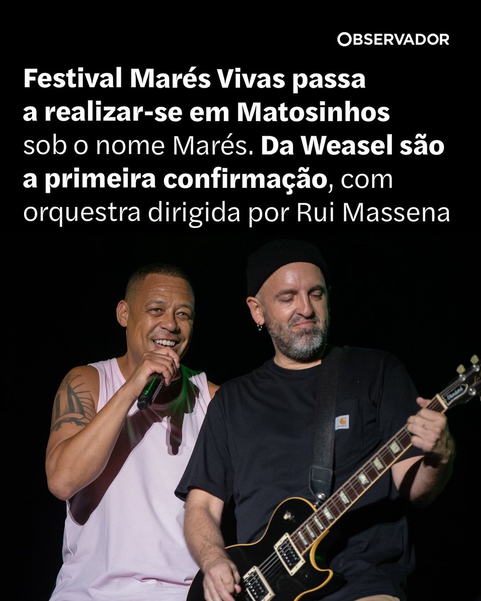 observadorpt's tweet photo. Os portugueses Da Weasel, que estiveram no festival em 2023, são a primeira confirmação da edição deste ano e vão atuar logo no primeiro dia do evento com orquestra, sob a direção de Rui Massena.

#MarésVivas #DaWeasel #Música #Festivais https://t.co/1Kn44LHWkl