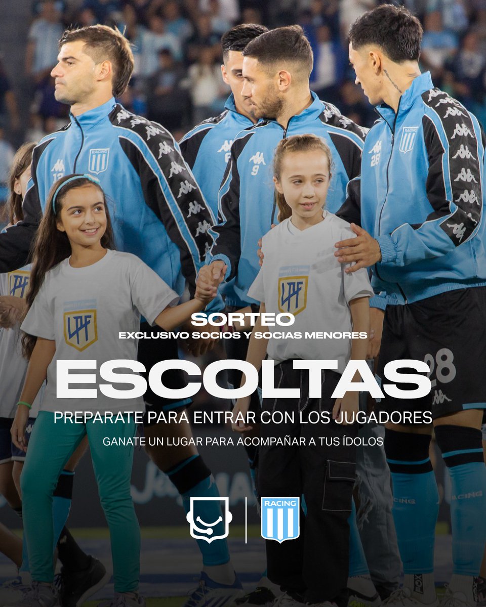 Vuelven los escoltas 🩵🤍

Socios y socias de 6 a 11 años van a poder acompañar a los jugadores en el encuentro ante Argentinos Jrs.

¿Cómo pueden participar?
✅ Indicá nombre y últimos 3 números de socio
✅ Cuota Enero 2026
✅ Like y RT