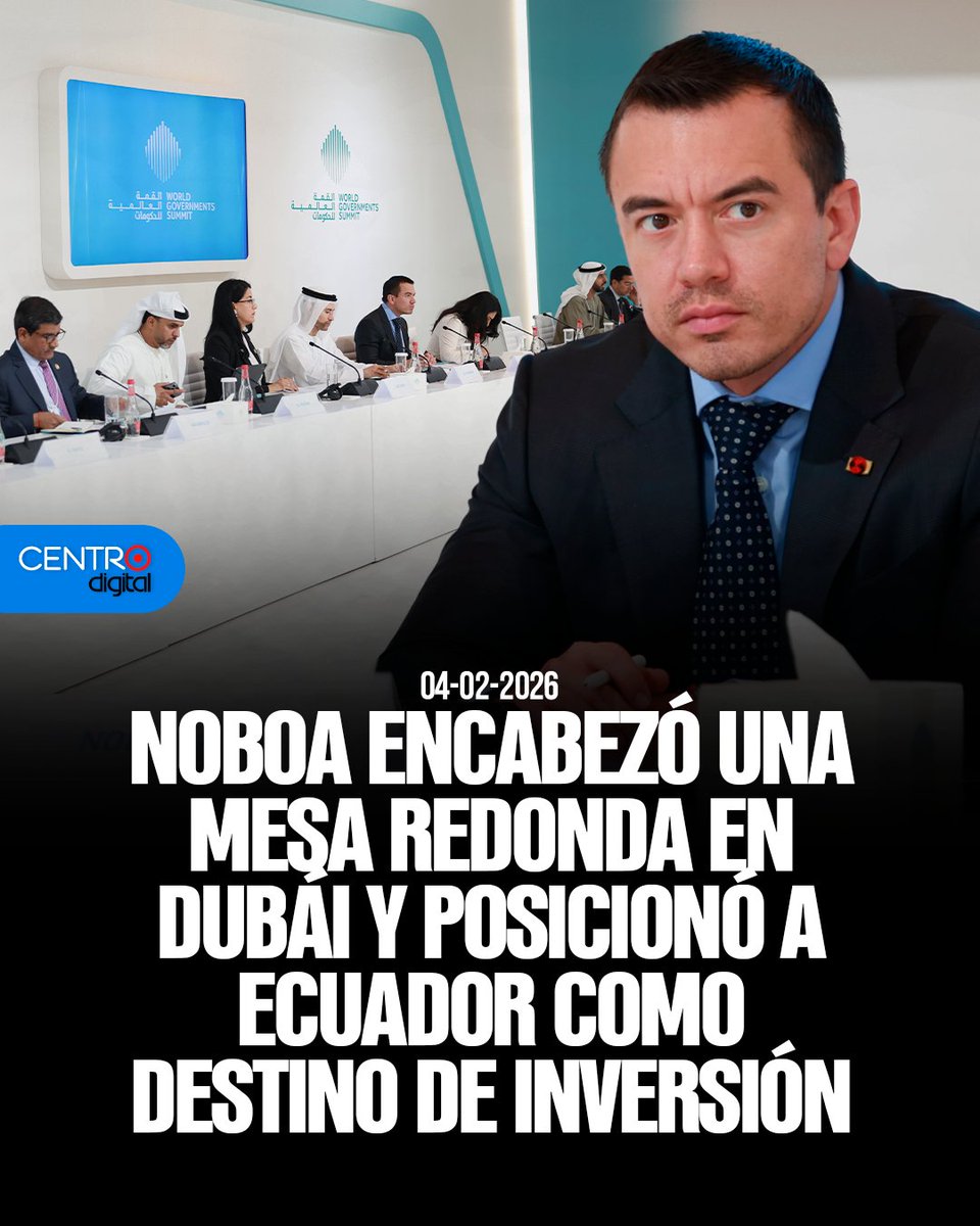 #ATENCION | El presidente <a href="/DanielNoboaOk/">Daniel Noboa Azin</a> encabezó la Mesa Redonda ‘El nuevo Ecuador - Reunión de Alto Nivel’ durante la Cumbre Mundial de Gobiernos 2026, donde presentó la visión de su Gobierno y el posicionamiento del país como destino competitivo y atractivo para la inversión