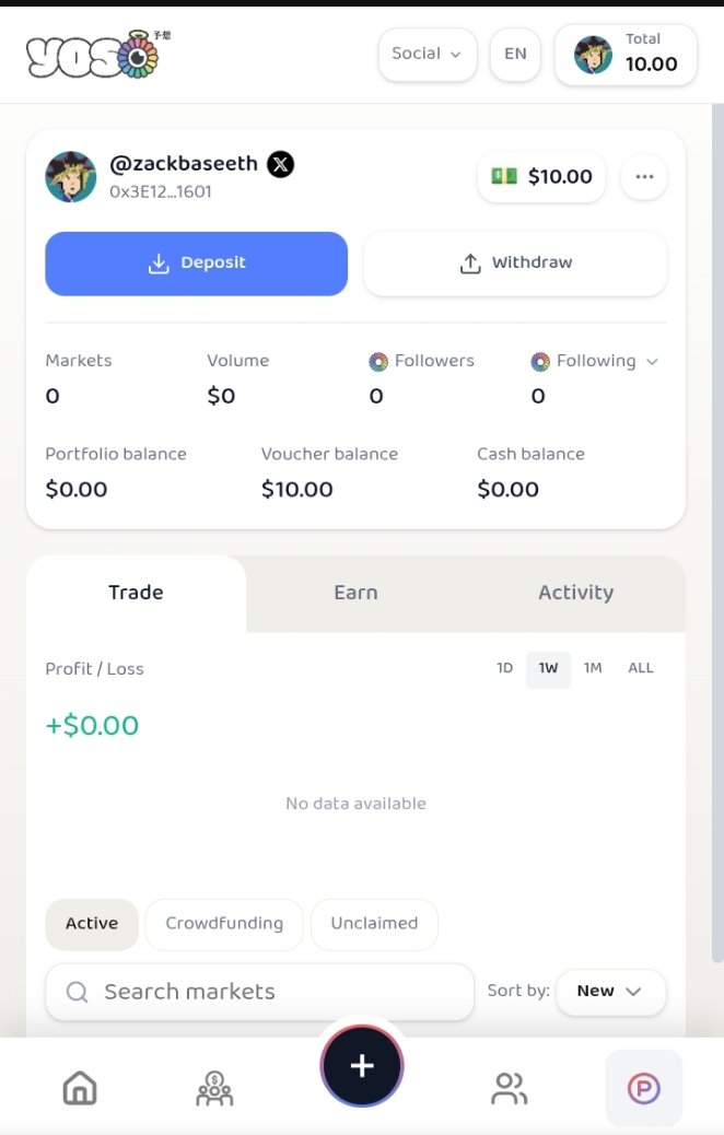 Just got early access to <a href="/yososocial/">Yoso 👁️ - Social Prediction</a> alpha! 
Community-driven prediction markets: short cycles, daily up/down on $SOL, $TSLA, $HYPE &amp; more.
Create your own markets, earn revenue when people trade.
$10 bonus credit to start feels super early!
Invites via Telegram
