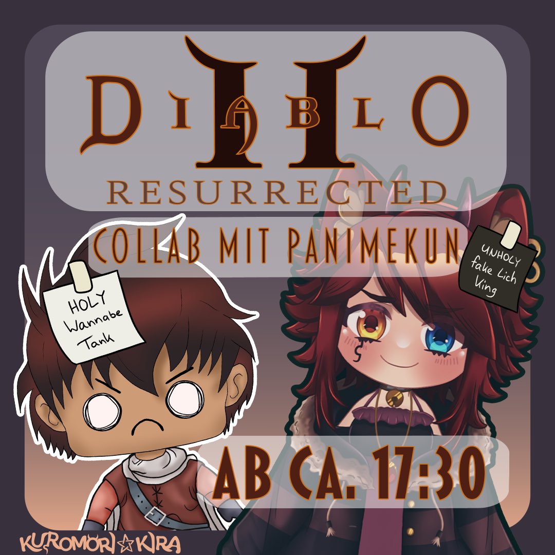 Heute ab ca 17:30 gibt es ein wenig Diablo 2 Resurrected! Seid dabei wenn <a href="/PanimeKun/">PanimeKun 🎮📚</a> und ich uns durch Akt 4 schlagen!

Wo? Natürlich auf der lila Plattform!

Psssht! Danach gibt es ein wenig Art-Action von uns beiden! :3