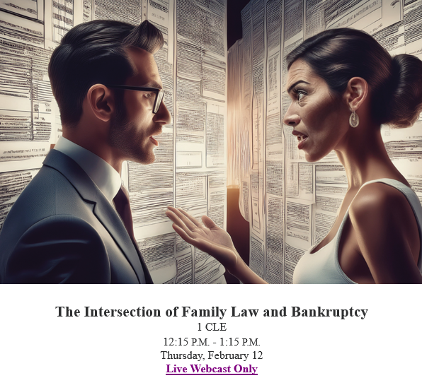 ICLEF's tweet photo. Join Mark Zuckerberg &amp; Eric Engebretson for a discussion on topics including Nondischargeable of Support Alimony, Attorney Fees, Guardian Ad Litem Fees; and Bankruptcy Stay Affect on Collection of Support, Alimony, Attorney Fees. For more info, go to: https://t.co/92jZdgetDc https://t.co/W515vzGY3u