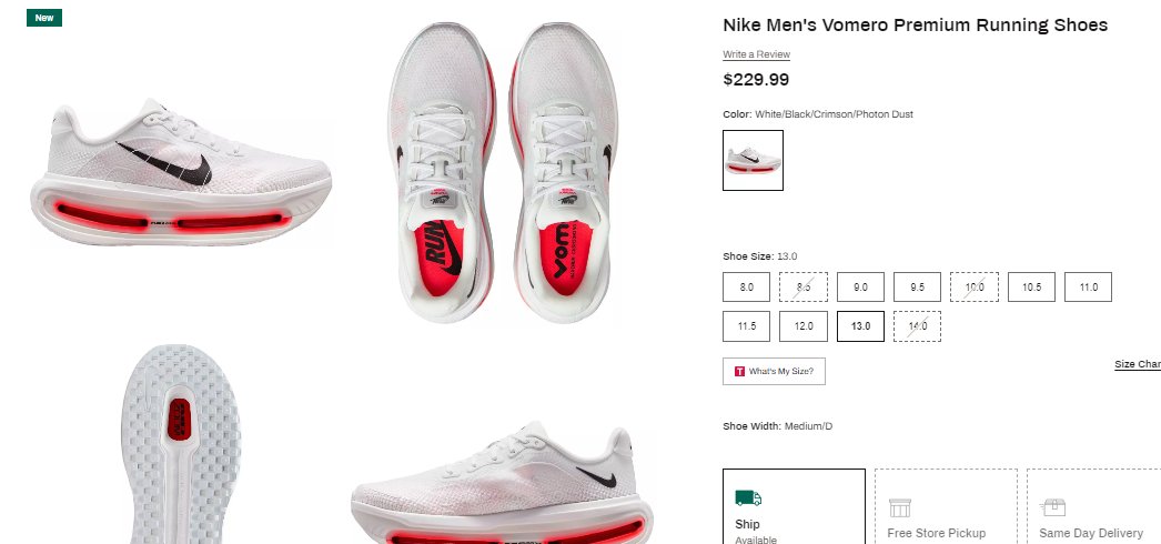 Ad: Sizes Added: Nike Vomero Premium 'White Black Crimson Photon