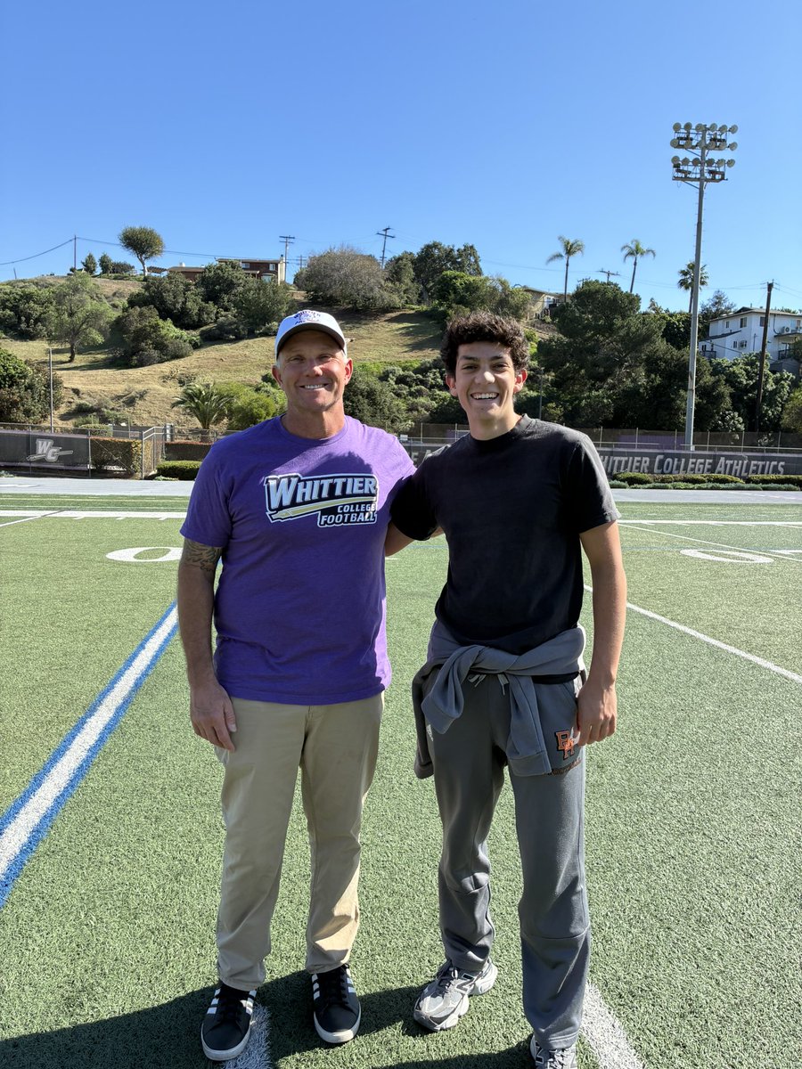 Mattbueno55's tweet photo. Had an amazing time on my visit at Whittier college!!! Thank you @Coach_CoryWhite for inviting us! 

@CoachLucasGovan @Poetfootball https://t.co/18FyzNyU7M