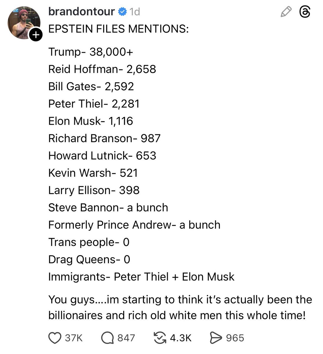 For those keeping score at home: