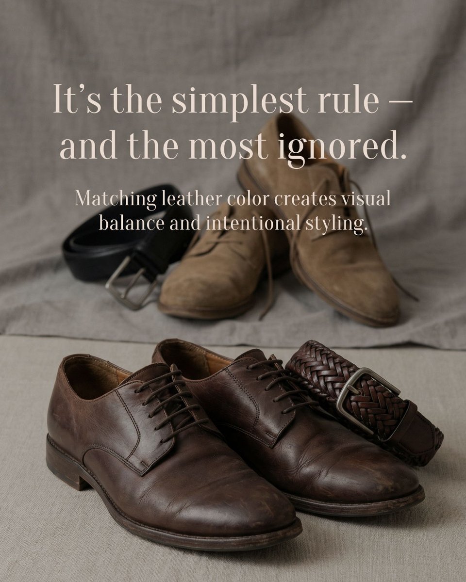 999Accessories's tweet photo. It’s the simplest rule — and the most ignored.
Coordinating belt and shoe color creates balance, polish, and a cohesive look.
When leather tones align, even a simple outfit feels intentional and well styled.
#StyleRules #LeatherAccessories #999Accessories #MensWear #Details https://t.co/RpkMRLyP7o