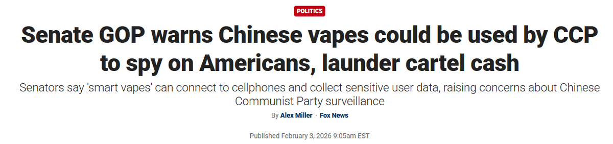 SenEricSchmitt's tweet photo. With the ability to connect to phones, deploy malware, and steal sensitive data—Chinese "smart" vapes are a threat to our national security.

I joined my colleagues urging  @USTreasury & @USTradeRep to work with us on stopping the flood of these illicit vapes & protecting America.