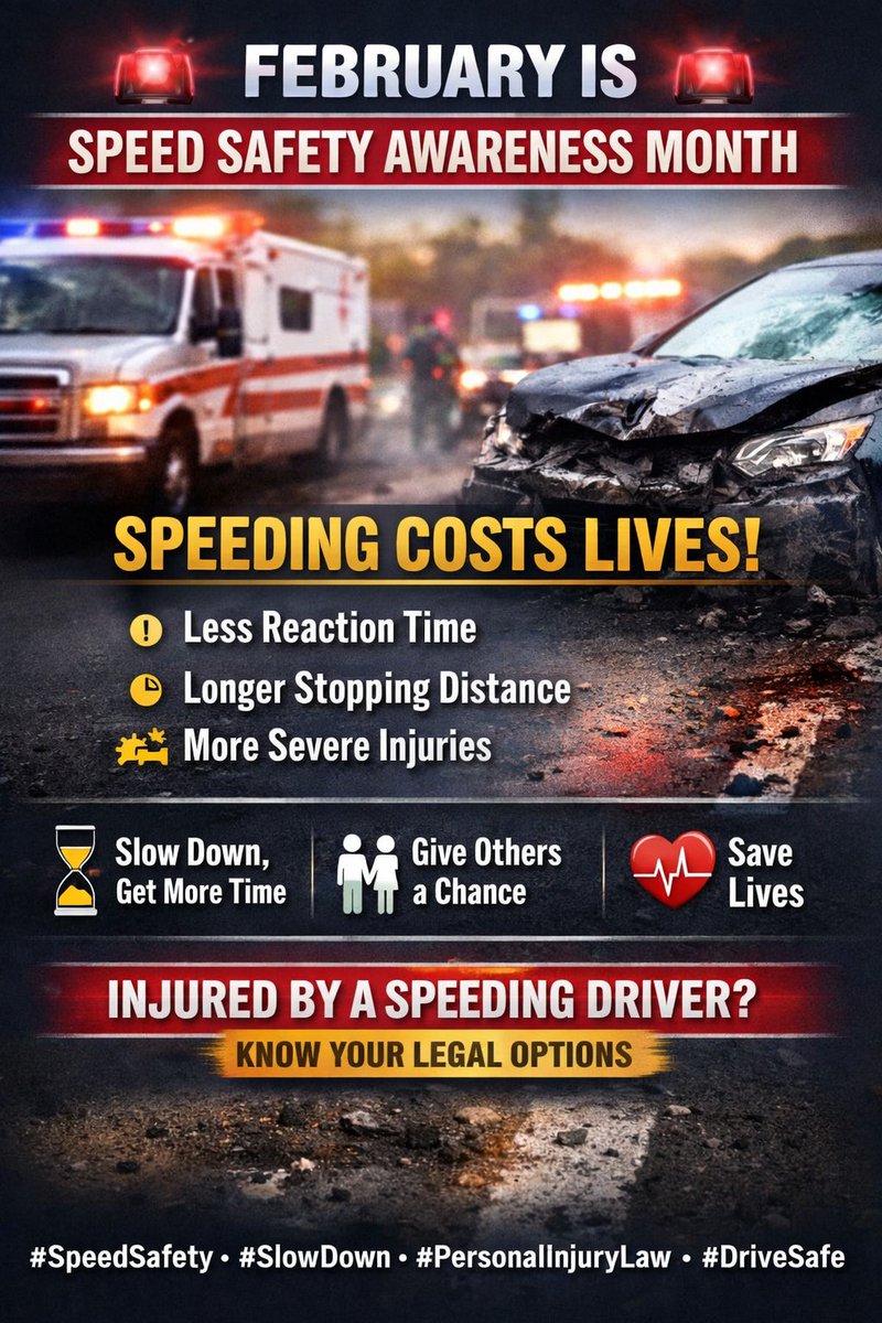 🚨 February is Speed Safety Awareness Month 🚨  

Speed isn’t just a number — it’s the difference between avoiding a #crash and life-changing injuries.  If a #speeding driver changed your life, find out your legal options. 

⚖️Attorney James Johnson at 1-800-208-3538.
