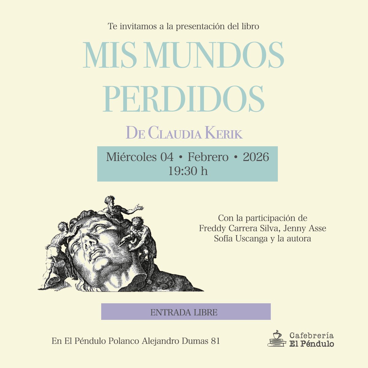 Acompáñanos a la presentación de "Mis mundos perdidos" de <a href="/ClaudiaKerik/">Claudia Kerik</a>  en nuestra sucursal #Polanco. Una charla para profundizar sobre esta obra literaria. 
📍 Alejandro Dumas 81, 19:30 h