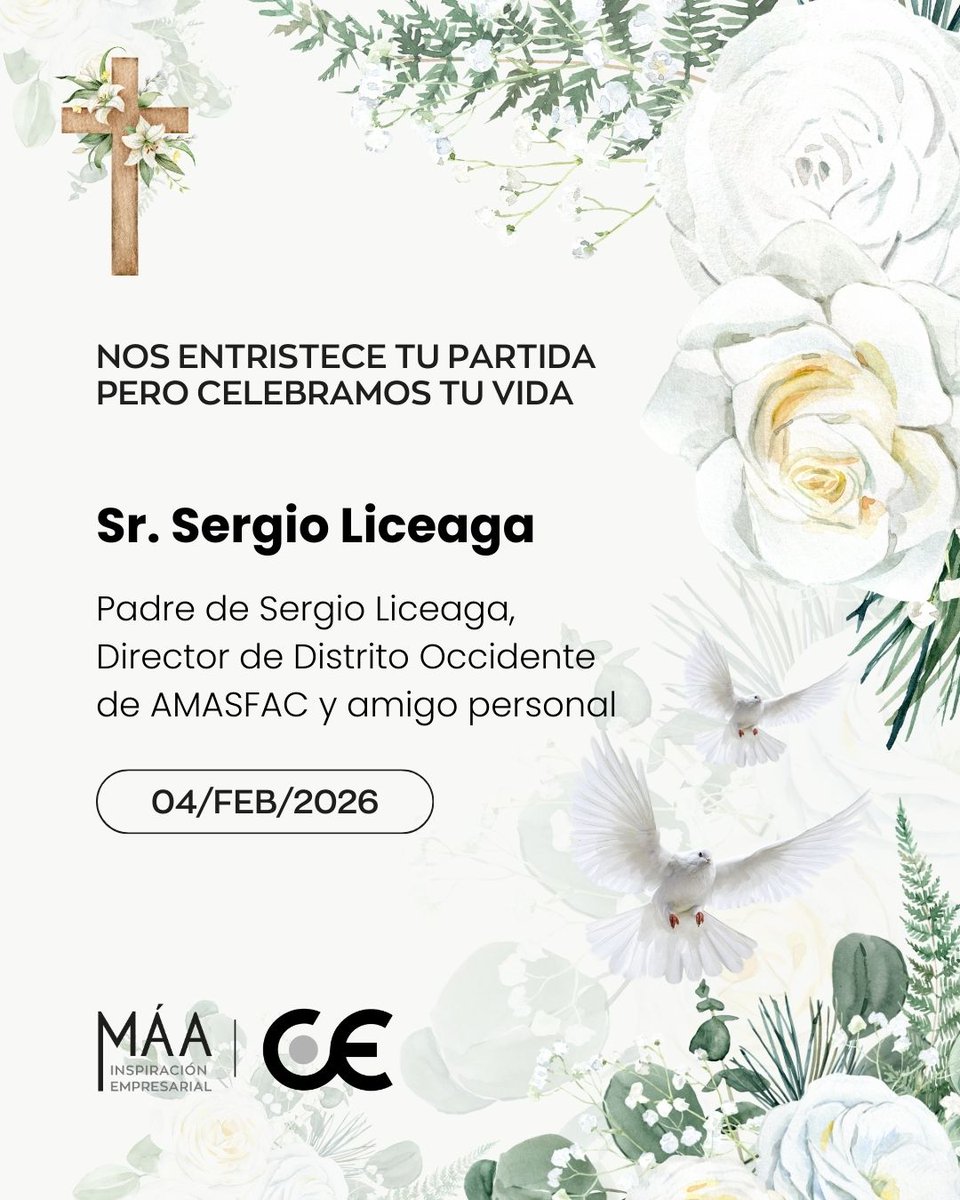Nos entristece tu partida pero celebramos tu vida🌟

SR. SERGIO LICEAGA 
04/FEB/2026 🌳🤍