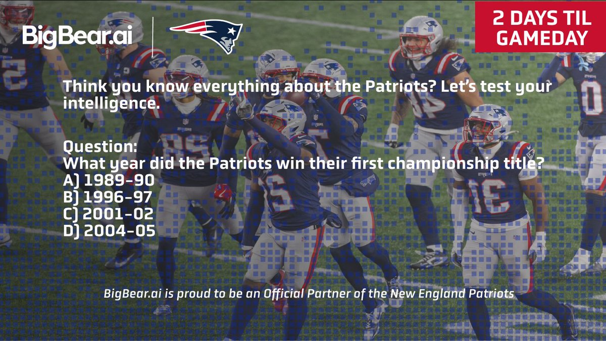 bigbearai's tweet image. Smart moves win games, and smart intelligence drives results. BigBear.ai is proud to bring cutting-edge insights to mission-critical challenges. How sharp is your football knowledge? #OfficialPartner @Patriots