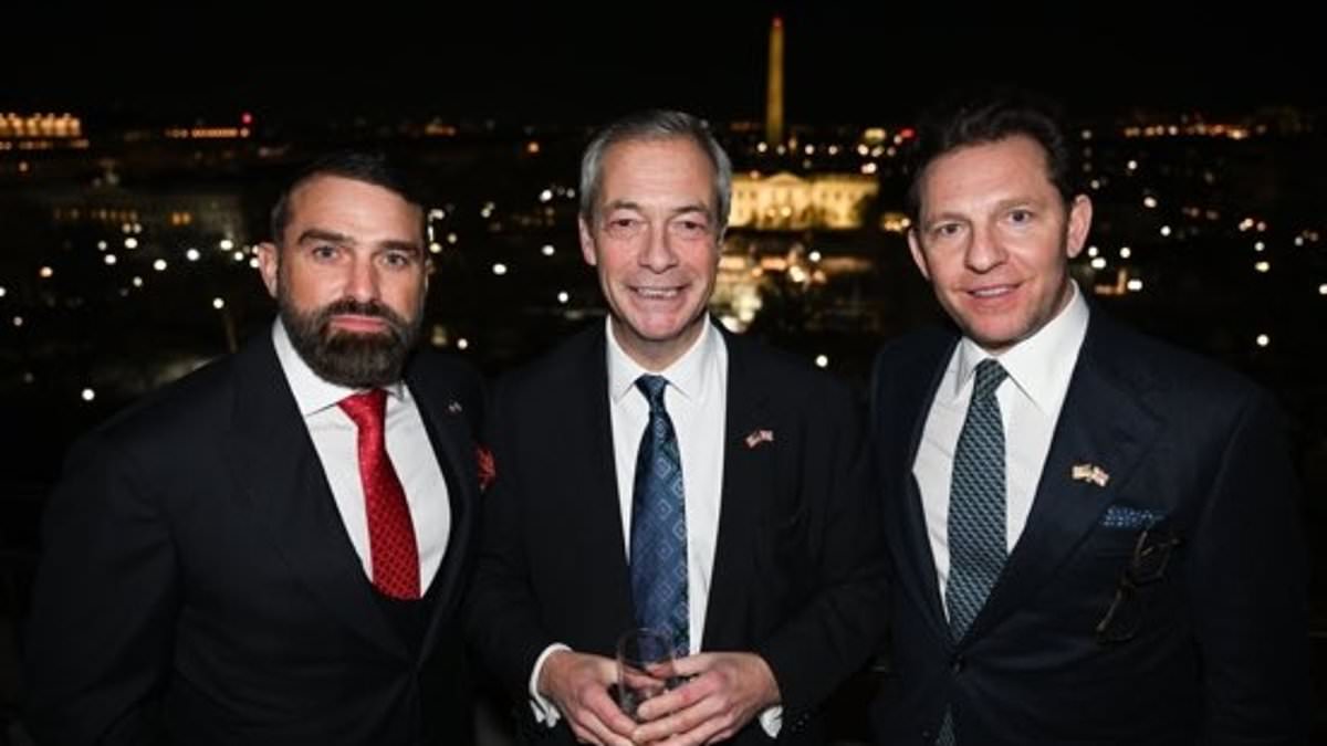 cockneycampaign's tweet photo. Candy with Farage and Bannon at the Trump inauguration party. Reform need another name change #EpsteinParty https://t.co/gNhWbO2cD5
