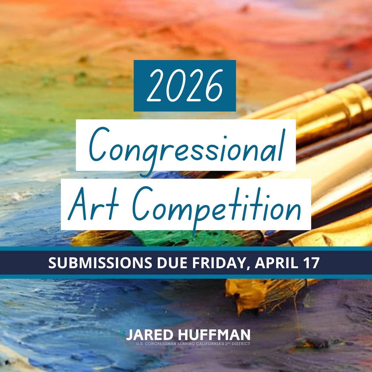RepHuffman's tweet photo. 🚨Calling #CA02 high school artists!🚨

It’s time for the 2026 Congressional Art Competition! Every year, I look forward to seeing the incredible artwork that students up and down the North Coast create and can’t wait to see what you have in store. Submit here: https://t.co/5OW7lIFr9L