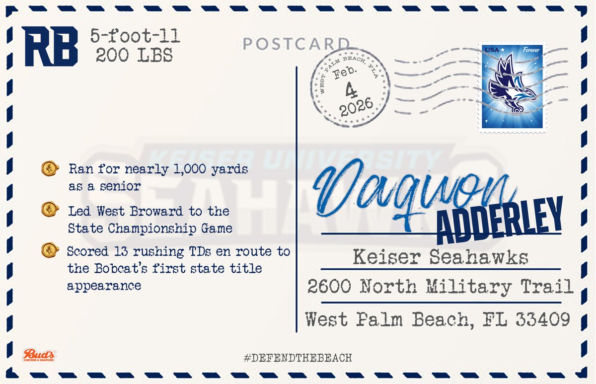 KeiserFootball's tweet image. More touchdowns from Moore Haven 🏈🏃‍♂️

Ladies and Gentlemen, our newest Seahawk, Daquon Adderley

#DefendTheBeach #GRIT #NSD2026 #SeahawkFast #2eahawk6