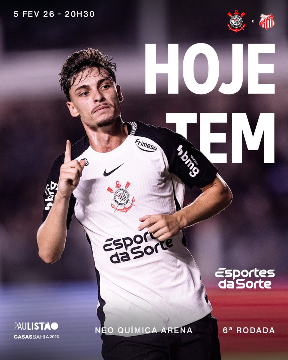 Corinthians's tweet photo. HOJE TEM CORINTHIANS EM CAMPO PELO PAULISTÃO! 🏴🏳️

🎶 É O CORINGÃOOOOOOO… 🎶

⚽ Corinthians x Capivariano
🏆 Paulistão (6ª rodada)
⏰ 20h30 (horário de Brasília)
🏟 Neo Química Arena
📺 TNT e HBO Max
🖥️ Dia de Corinthians (pré-jogo: 18h30 | narração: 20h30)
🎟️ Garanta seu ingresso 👉 https://t.co/nfUwr0AqCE

#EDS
#SCCPxCAP
#VaiCorinthians