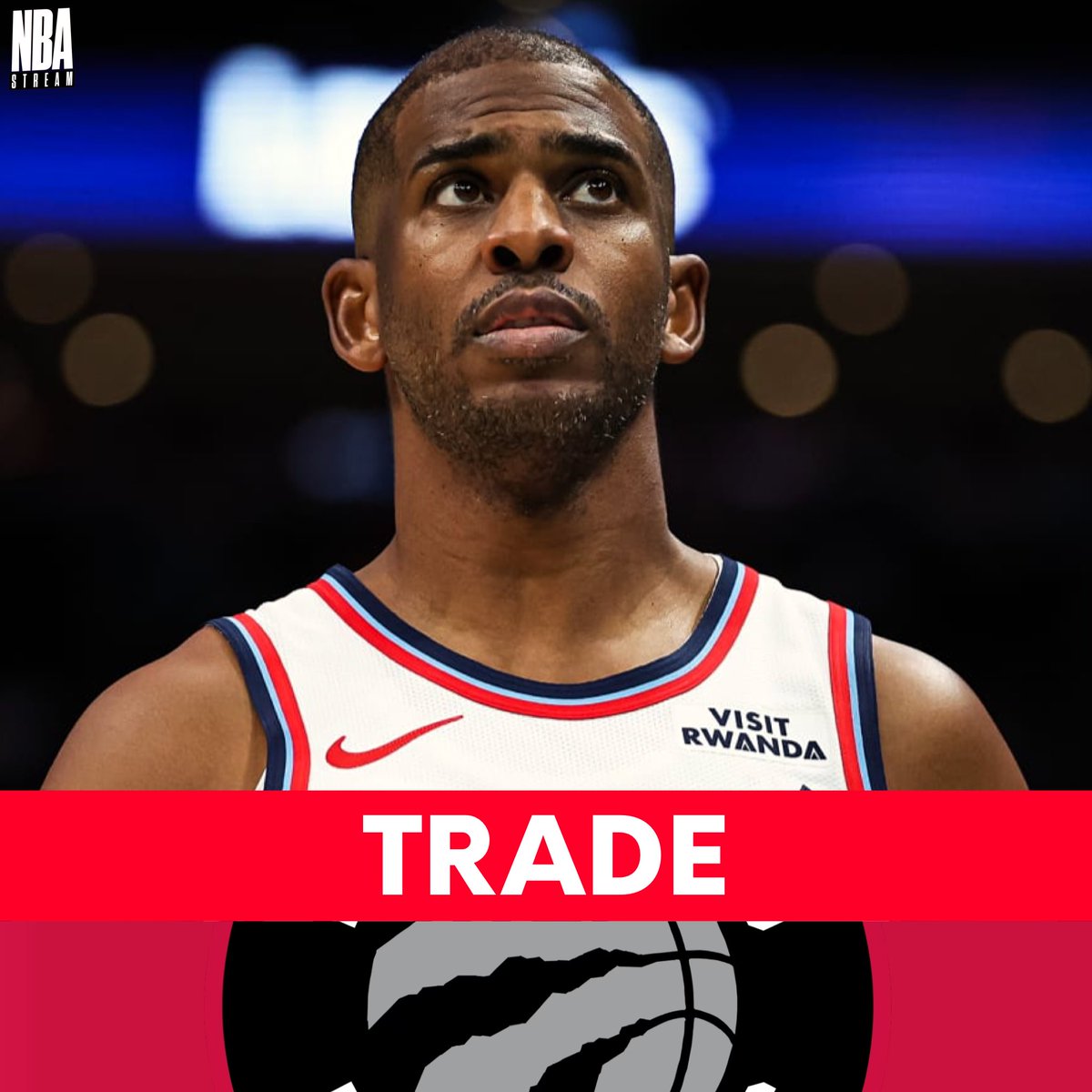 NBAStreamIG's tweet photo. 🚨 BREAKING: Clippers are trading Chris Paul to the Raptors.

Toronto receives:
Chris Paul

Brooklyn receives:
Ochai Agbaji
2nd-round pick (via TOR)
Cash

Los Angeles receives:
Cash

(via @ShamsCharania) https://t.co/pbSnPkvZIr