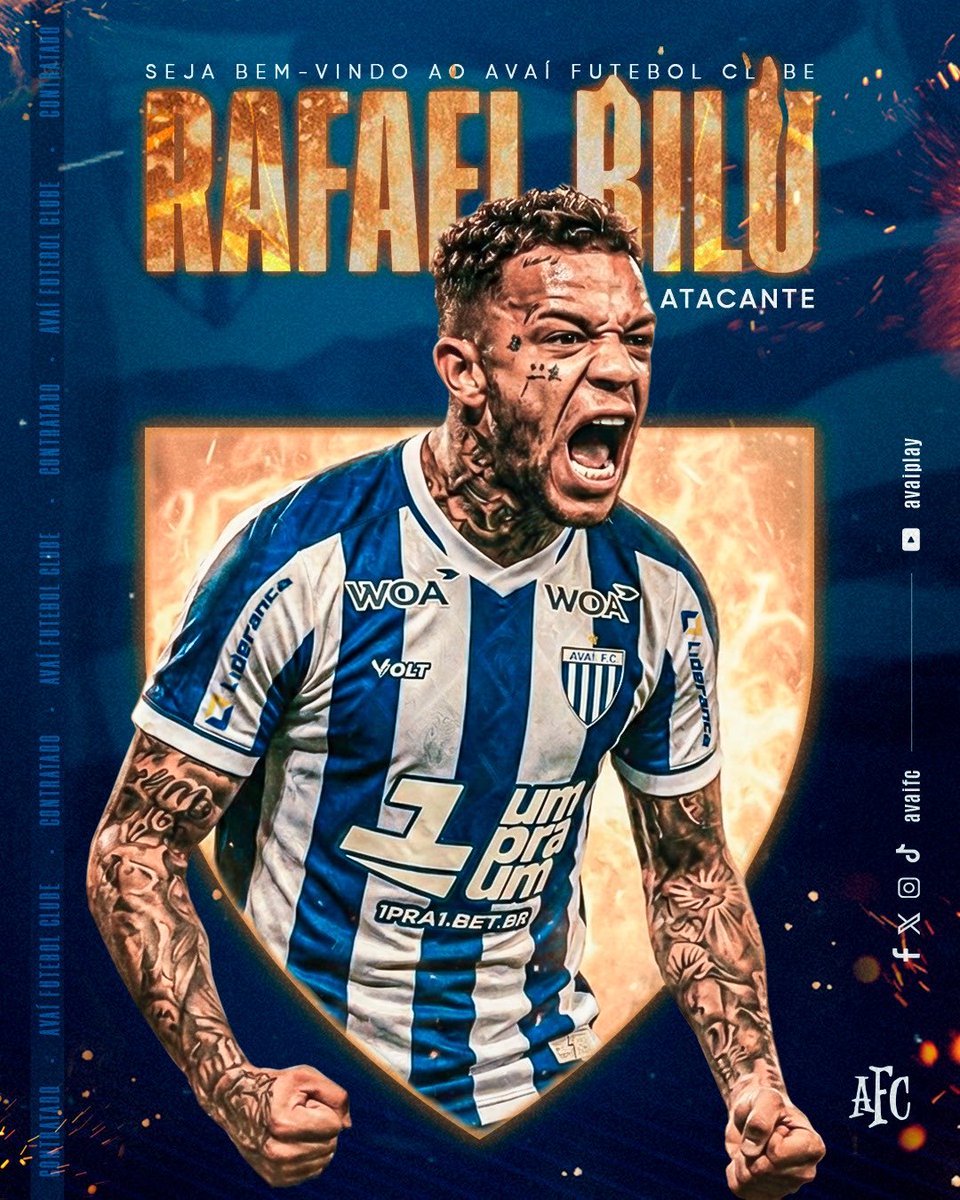 O Avaí Futebol Clube anuncia a chegada do atacante Rafael Bilu. 

O atleta tem 26 anos e foi formado nas categorias de base do Corinthians. 

O contrato vai até 31/11/2026

Seja bem-vindo ao maior campeão catarinense. 

#TodosPeloAvaí