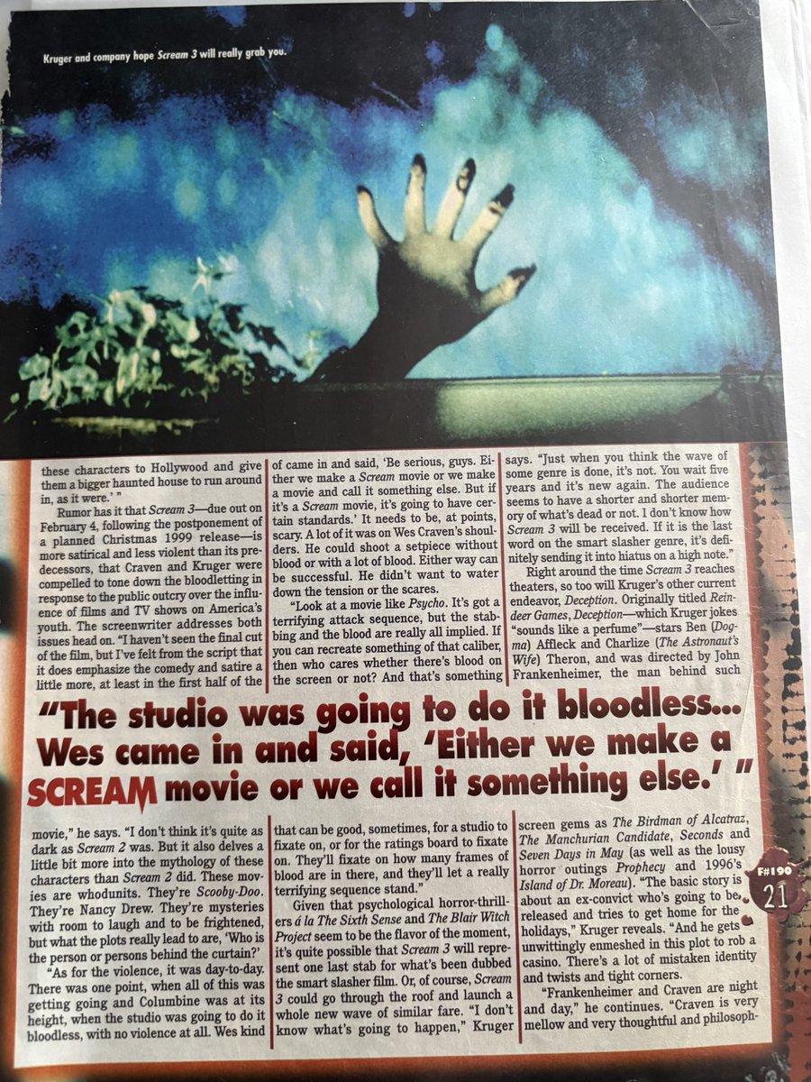 eric_chag's tweet image. #Scream3 turns 26
Here is Fangoria from Jan 2000 covering the movie