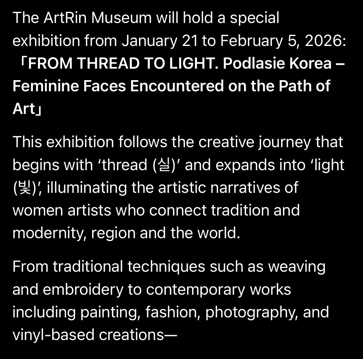 🎨 Hyunjin’s portrait from esquire photoshoot is featured in an Art exhibition hosted by korean friendship foundation! This is a cultural exchange between korea and poland! The exhibition is titled "FROM THREAD TO LIGHT. Podlasie Korea - Women's Faces on the Path of Art"