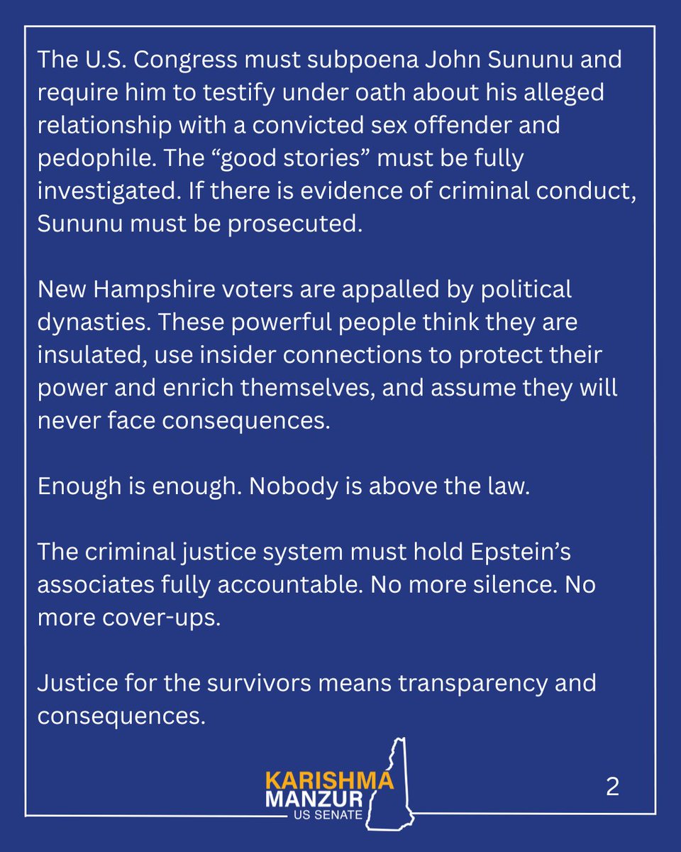 Karishma4Senate's tweet image. John Sununu must drop out of the U.S. Senate race immediately. #nhpolitics