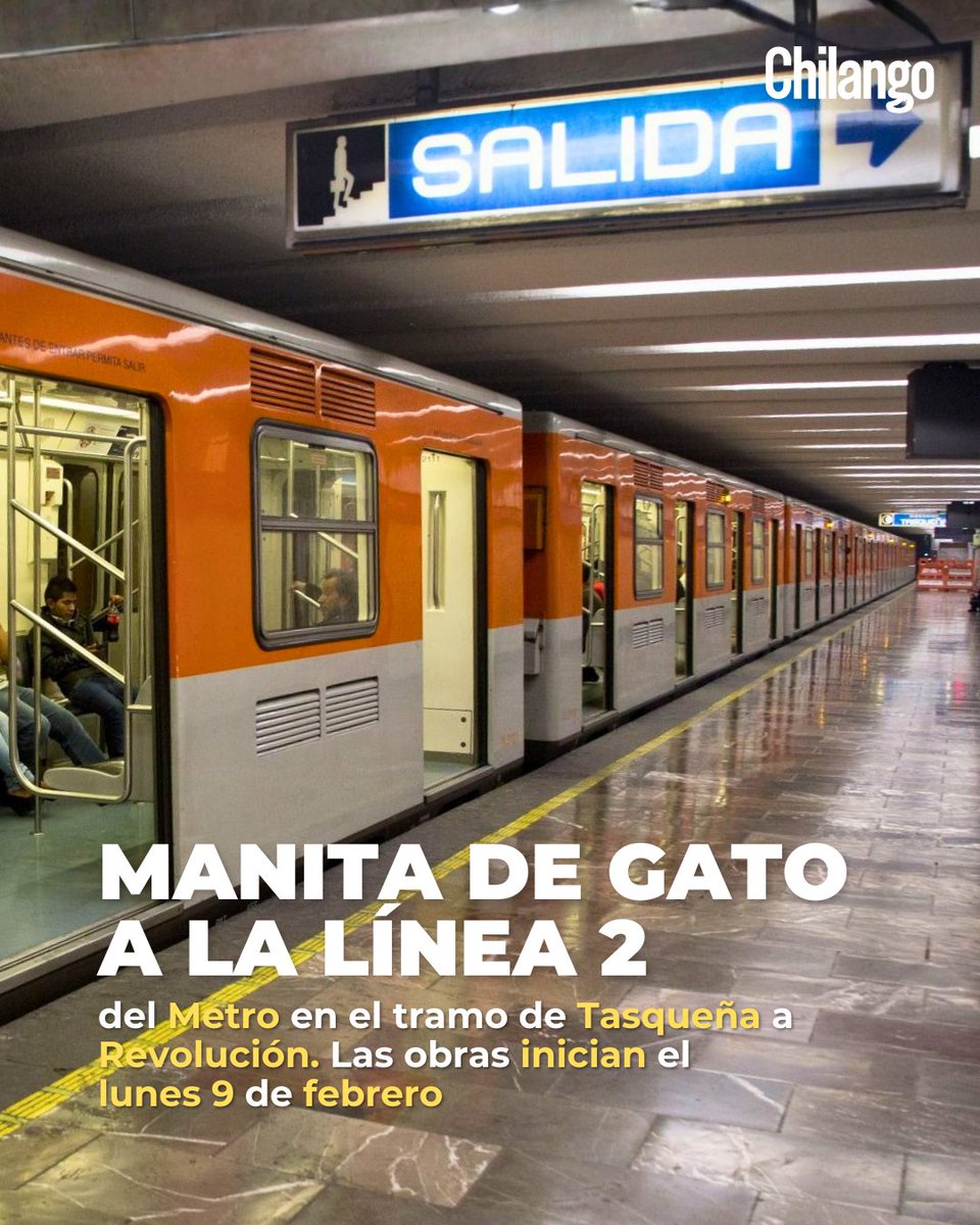 ChilangoCom's tweet photo. ¡Atención, bandita! Le van a dar una manita de gato a la Línea 2 del Metro y sí, habrá cierres parciales en 16 estaciones. 📢🚧

Desde el lunes 9 de febrero arrancan las obras. Para esto, el Metro recibió una lana de más de mil millones de pesos, que se irá directo a mejorar esta línea clave que conecta el sur, centro y norponiente de la ciudad. 🚆👷🏽‍♂️

🗓️ Horarios de cierre (primera etapa):
🕒 Lunes a viernes: de 5:00 a 10:00 am
🕒 Sábados: de 6:00 am a 8:00 pm
🕒 Domingos: cierre total

🚧 Estaciones cerradas en esta etapa:
🚇 Viaducto
🚇 Chabacano
🚇 San Antonio Abad

🚌 Ojo, habrá RTP de apoyo en estas estaciones.

¿Qué le van a meter a la Línea 2? Desde renovación de vías, sistema eléctrico y señalización, hasta 800 nuevas cámaras, mejora al pilotaje automático y la recuperación de 28 trenes. 🚊🛠️

Sí, va a ser caótico, pero la tirada es que la Línea 2 quede chida y ofrezca un mejor servicio, así que toma precauciones y planea tus traslados. 🚇✨