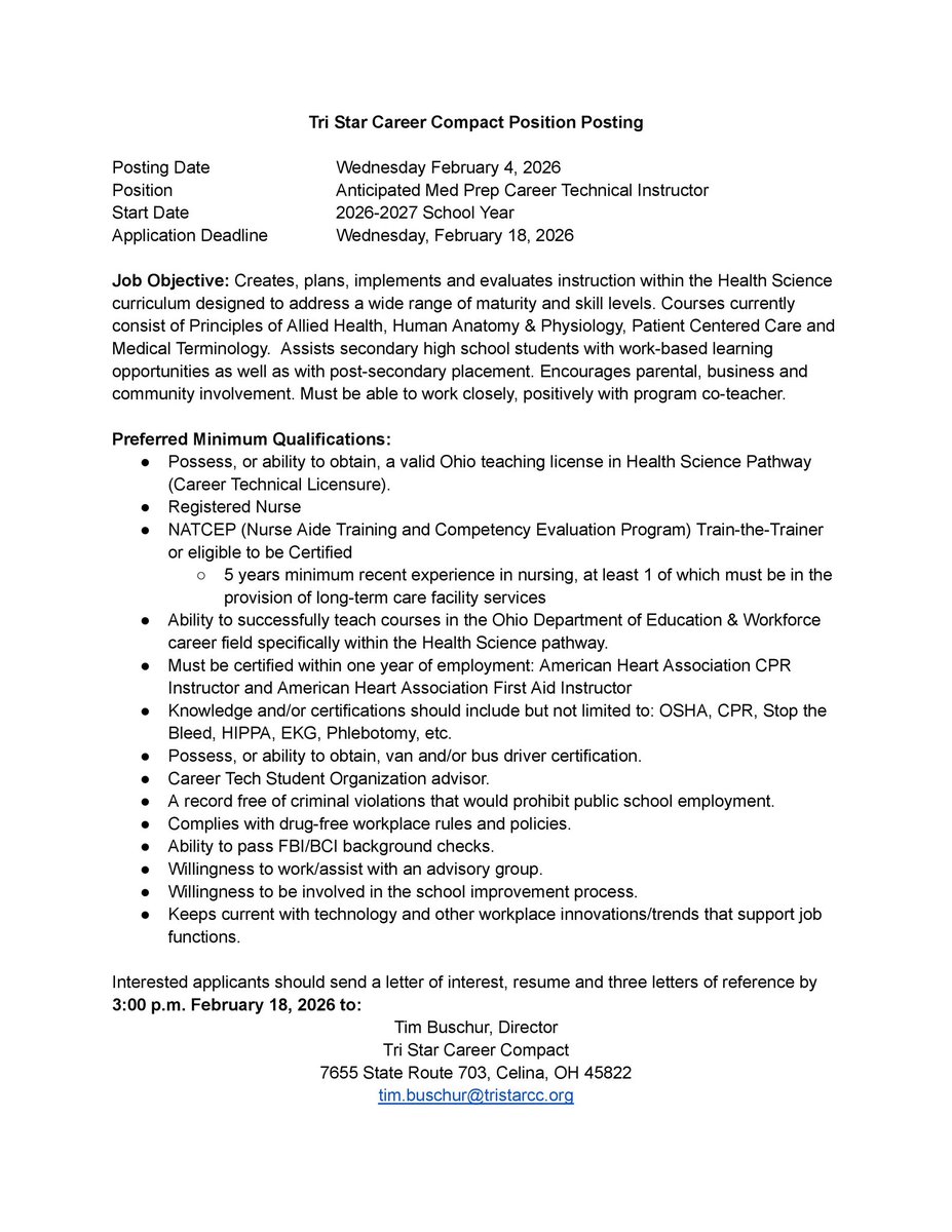 If you’re in the medical field and looking for a new position consider this job posting.