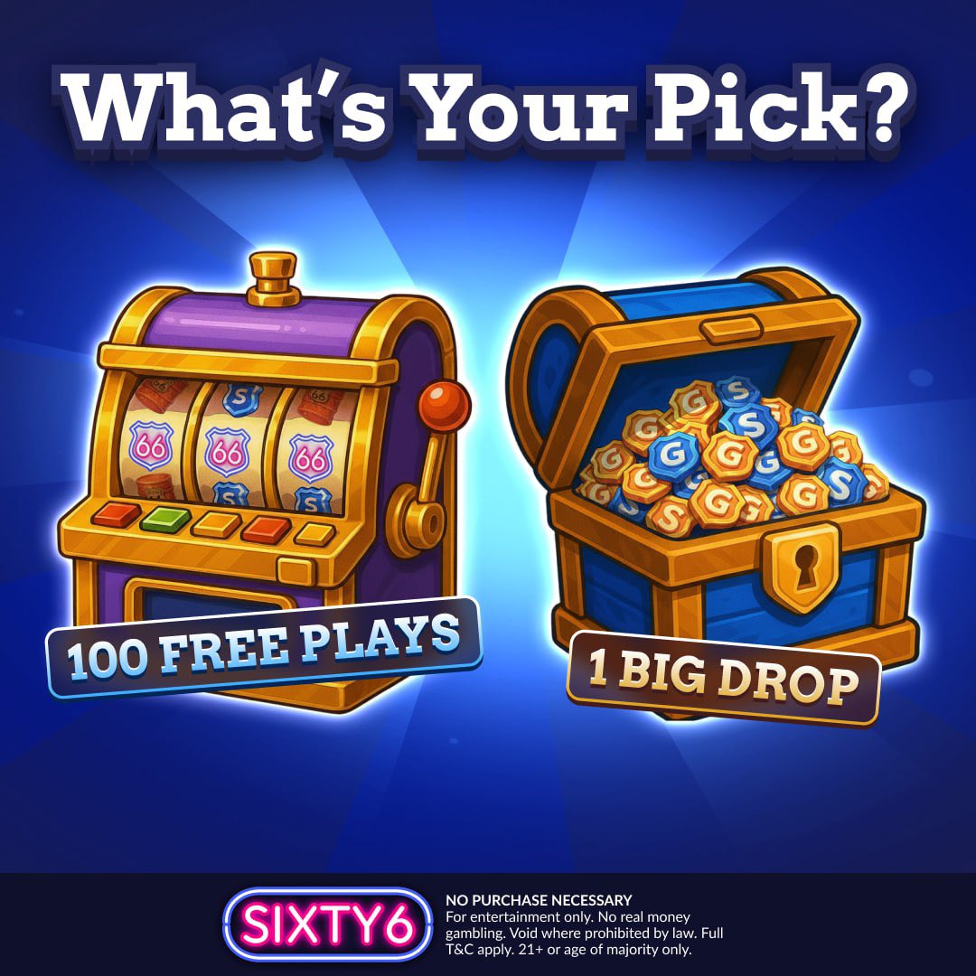 sixty6com's tweet photo. 🎰 What’s your pick?
💎 100 free plays or 1 big drop - which one would you choose?
Are you the type who loves the thrill of endless spins, or do you go all-in for one massive win?
👇 Tell us in the comments
Let’s see which team wins today - #FreePlays or #BigDrop!
https://t.co/XpjayWPuXw