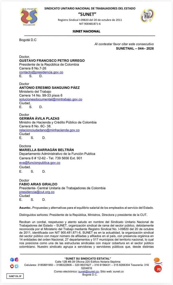 SUNET Bogotá tweet media