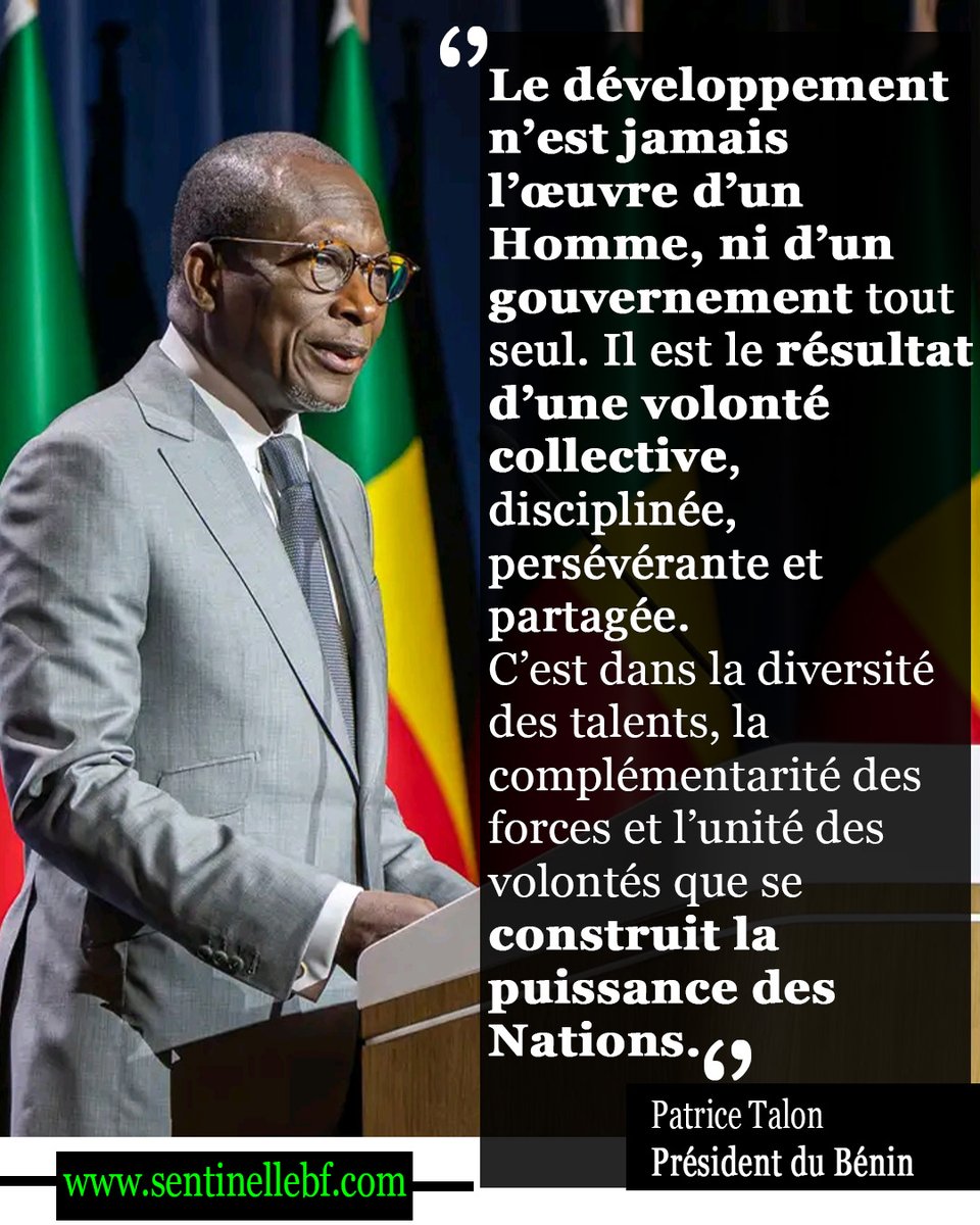✅ Le Président Patrice Talon a procédé mardi au lancement officiel de " 𝐕𝐢𝐬𝐢𝐨𝐧 𝐁𝐞́𝐧𝐢𝐧 𝟐𝟎𝟔𝟎: 𝐀𝐥𝐚𝐟𝐢𝐚, 𝐔𝐧 𝐌𝐨𝐧𝐝𝐞 𝐝𝐞 𝐒𝐩𝐥𝐞𝐧𝐝𝐞𝐮𝐫". ". Un plan de développement qui s'étale sur 35 ans qui s'articule autour de 4 piliers. 

👉🏾 sentinellebf.com