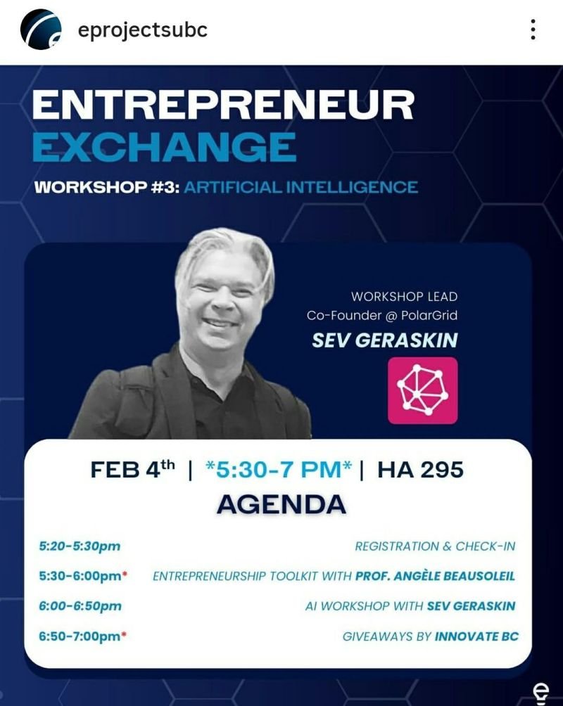 PolarGrid's tweet photo. Our Co-Founder and VP of Engineering, Sev Geraskin, will be leading a workshop at @UBC today to share @PolarGrid  journey, and how we use AI to ship products faster without compromising quality! https://t.co/ZqJ9wriUYm