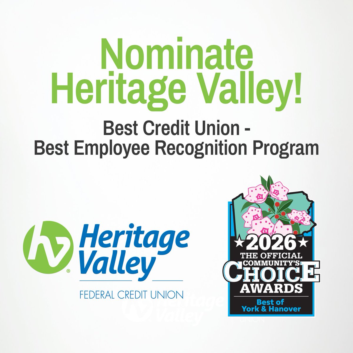 🏆Your Community Choice🏆
Nominate us once a day in the Finance Category for Best Credit Union &amp; Best Employee Recognition Program through February 25th. Go to: York Hanover ydr.gannettcontests.com/2026-York-Hano…