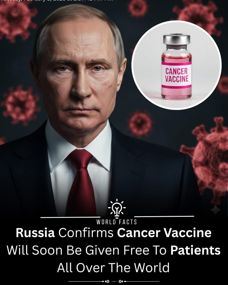 argosaki's tweet photo. ALONGSIDE MEDBEDS
NOW THIS :

One shot. Zero cost. Global hope.

Russia has announced a cancer vaccine that could be provided free to patients worldwide. This innovative treatment trains the immune system to find and destroy cancer cells before they grow or spread.

Unlike chemotherapy, which can harm healthy cells, this vaccine targets cancer at its root, turning the body’s natural defenses into a precise weapon. Early trials show promise in stopping tumor growth, boosting survival rates, and reducing side effects.

The most remarkable part? Russia plans to offer this life-saving breakthrough at no cost. If deployed globally, it could transform cancer care forever. A cure without a price tag—that’s medicine and humanity combined.

#CancerVaccine #CancerResearch #Immunotherapy #GlobalHealth #MedicalBreakthrough #FightCancer #HopeForPatients #LifeSavingInnovation #HealthcareForAll #MedicalScience #CancerAwareness