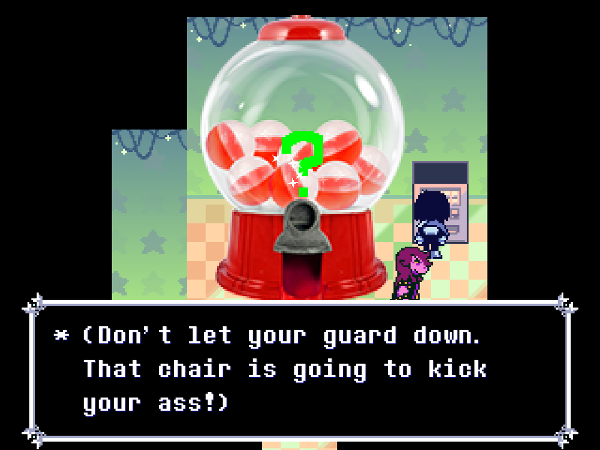 Richard_Fantasy's tweet photo. Haven't seen anyone talk about this but the ball machine has some pretty weird fortunes in Chapter 3. I feel like this has to tie back to the chair in Ralsei's explanation/Susie's room, right? https://t.co/I1G11bFqop