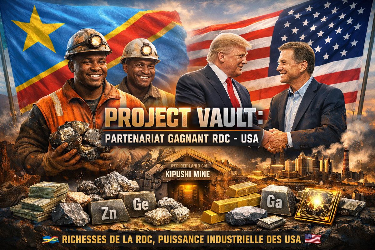 amluzayamo's tweet photo. 🔴 #BREAKING 🚨🚨🚨 | 🇨🇩🇺🇸 LA RDC GAGNE GROS : TRUMP LANCE PROJECT VAULT ET SÉCURISE LES MINÉRAUX CONGOLAIS (Lisons ) 

🟥🟨🟦 La RDC vient de franchir un cap stratégique majeur dans le jeu mondial des minerais critiques.

À la Maison-Blanche, le président Donald J. Trump a officiellement lancé PROJECT VAULT, un programme historique de 12 MILLIARDS $, destiné à sécuriser l’approvisionnement américain en minerais stratégiques.

👉 Et le cœur du projet bat en RDC.

⭐️⭐️⭐️⭐️⭐️⭐️⸻
➡️➡️➡️LA RDC AU CENTRE DU JEU MONDIAL DES MINÉRAUX

Le projet KIPUSHI 🇨🇩, l’un des gisements les plus riches au monde, devient une clé stratégique pour l’économie congolaise :

        ✅ Jusqu’à 50 % des ventes de production seront gérées par Gécamines

         ✅ Accès direct au marché américain 🇺🇸

         ✅ Fin du pillage informel, place aux contrats étatiques structurés

         ✅ Création de recettes durables pour le Trésor congolais

💰 La RDC ne vend plus dans l’ombre : elle négocie au sommet.

⭐️⭐️⭐️⭐️⭐️⭐️⸻
➡️➡️➡️INDUSTRIALISATION : DES MINES AU DÉVELOPPEMENT

🟥🟦🟨 Les minerais congolais serviront à alimenter un complexe industriel de 7,4 MILLIARDS $ aux États-Unis, destiné à la transformation stratégique.

        ➡️ ZINC, GERMANIUM, GALLIUM
        ➡️ Semi-conducteurs 💻
        ➡️ Énergie solaire ☀️
        ➡️ Technologies optiques & défense 🛰️

📊 Prévisions 2026 :
•240 000 à 290 000 tonnes de concentré de zinc
•Jusqu’à 90 g/t de germanium
•Jusqu’à 70 g/t de gallium

🔥 Des chiffres qui parlent. Des minerais qui enrichissent la RDC.

⭐️⭐️⭐️⭐️⭐️⭐️⸻
➡️➡️➡️🤝 PARTENARIAT GAGNANT-GAGNANT RDC – USA

🟥🟨🟦Le projet associe :
•1,67 milliard $ de capitaux privés
•10 milliards $ de prêt via la U.S. Export-Import Bank

🎯 Objectif :
•Réduire la dépendance à la Chine
•Sécuriser les chaînes d’approvisionnement
•Faire de la RDC un partenaire stratégique incontournable

⭐️⭐️⭐️⭐️⭐️⭐️⸻

➡️➡️➡️🟢 MESSAGE FORT AU MONDE

🗣️ Trump est clair :

« Les entreprises et les travailleurs américains ne subiront plus jamais de pénurie. »

💡 Traduction géopolitique :
👉 Sans la RDC, il n’y a pas de sécurité minérale mondiale.

⭐️⭐️⭐️⭐️⭐️⭐️⸻

🇨🇩 CONCLUSION : LA RDC NE SUBIT PLUS, ELLE PROFITE

🔹 La RDC passe du statut de réservoir pillé à celui de partenaire stratégique respecté
🔹 Les minerais congolais financent désormais le développement national, pas les réseaux clandestins
🔹 KIPUSHI devient un symbole de souveraineté économique

🚀 LA RDC ENTRE DANS LA COUR DES GRANDS.
@PatrickMuyaya @StanysBujakera @FaithNtako65514 @Salynesmile @KananeScot71353 @Nyamuhombeza @CongoAbord @Richard94458512 @pmputuud @hopevmwamba @michombero @CybelleFuraha @MpoyiNgandu @PatrickMuyaya @Alix_rdc @Alidor5tk @AngelKazadi @afrikarabia @AndyBemba @HAGANA45 @kamba82 @kakese_leon @kazadikalala243 @sergesindani01 @SergeKanyinda13