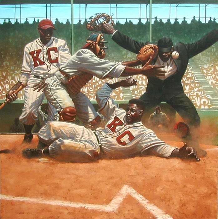 This amazing painting entitled, “Safe at Home,” by artist, <a href="/KadirNelson/">Kadir Nelson</a>, depicts Jackie Robinson as a KC Monarch in 1945 stealing home. It’s one of several works of art on display at the <a href="/NLBMuseumKC/">Negro Leagues Baseball Museum</a>!

Admission to the NLBM is FREE in February thanks to the <a href="/KCRoyalsFdn/">Kansas City Royals Foundation</a>!

<a href="/sn_mlb/">Sporting News MLB</a>