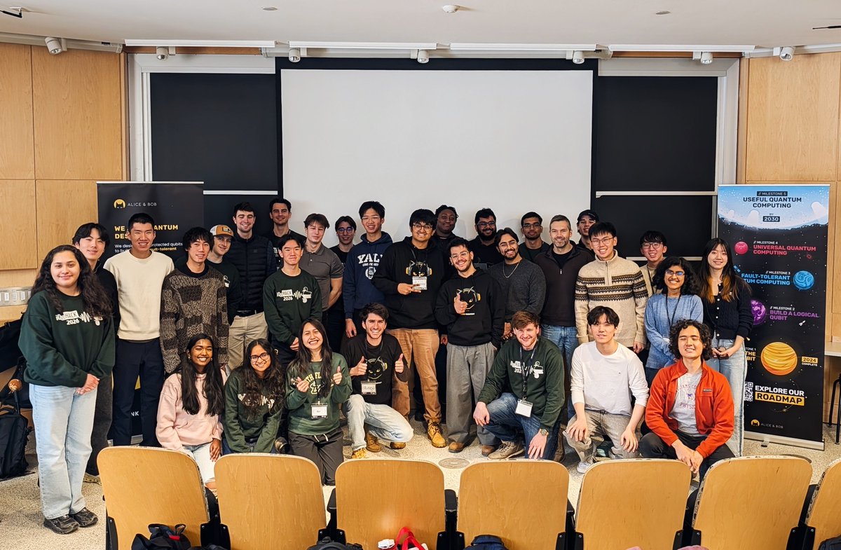 Alice__Bob's tweet photo. Quantum errors never stop. Thankfully, neither do curious students. ⚡🧠

Last weekend we sponsored the @MIT's #iQuHACK, the biggest quantum student hackathon in the US! 🇺🇸

Our challenge was all about quantum error correction (QEC), a must-have ingredient if you want to build a fault-tolerant quantum computer. ⚛️🖥️

We invited teams to design new QEC codes inspired by classical ones, leveraging a defining feature of cat qubits: biased noise. 🐈‍⬛⚡️

With biased noise, you can protect much more strongly against one error type than the other, and this can reduce the overhead substantially, but only if the code is made to take advantage of it. Students got to test this out, seeing how code design translates into resource costs for fault-tolerant quantum computing. 🔧

What impressed us most was how fast the hackers learned. Students would start a conversation with “I’m very new to error correction,” and then ask sharp questions about things like Reed–Solomon codes, the learning curve was steep! 📈

The result? Teams really pulled it out of the bag. The depth and quality of their work went beyond our expectations. 🚀

Big thanks to the mentors Diego Polimeni and Shantanu Jha for bringing the challenge to life, and most of all to the participants for their commitment and enthusiasm! 🙌

Congrats to our winning teams: YQuanbinator (1st), Mente Fria (2nd), and Redbull Rockstars (3rd) 👏🏆 

#quantumcomputing #quantumerrorcorrection #catqubits